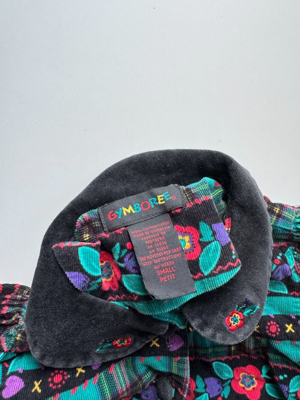 Vintage Girls' GYMBOREE Black Floral Cotton Corduroy Dress, Size S (5-6) - Picture 10 of 12